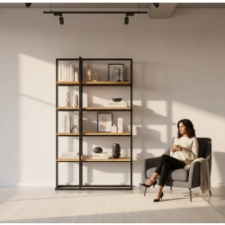 REGAŁ NA KSIĄŻKI METALOWE DREWNO LITE DĄB JESION OLCHA RNK-134